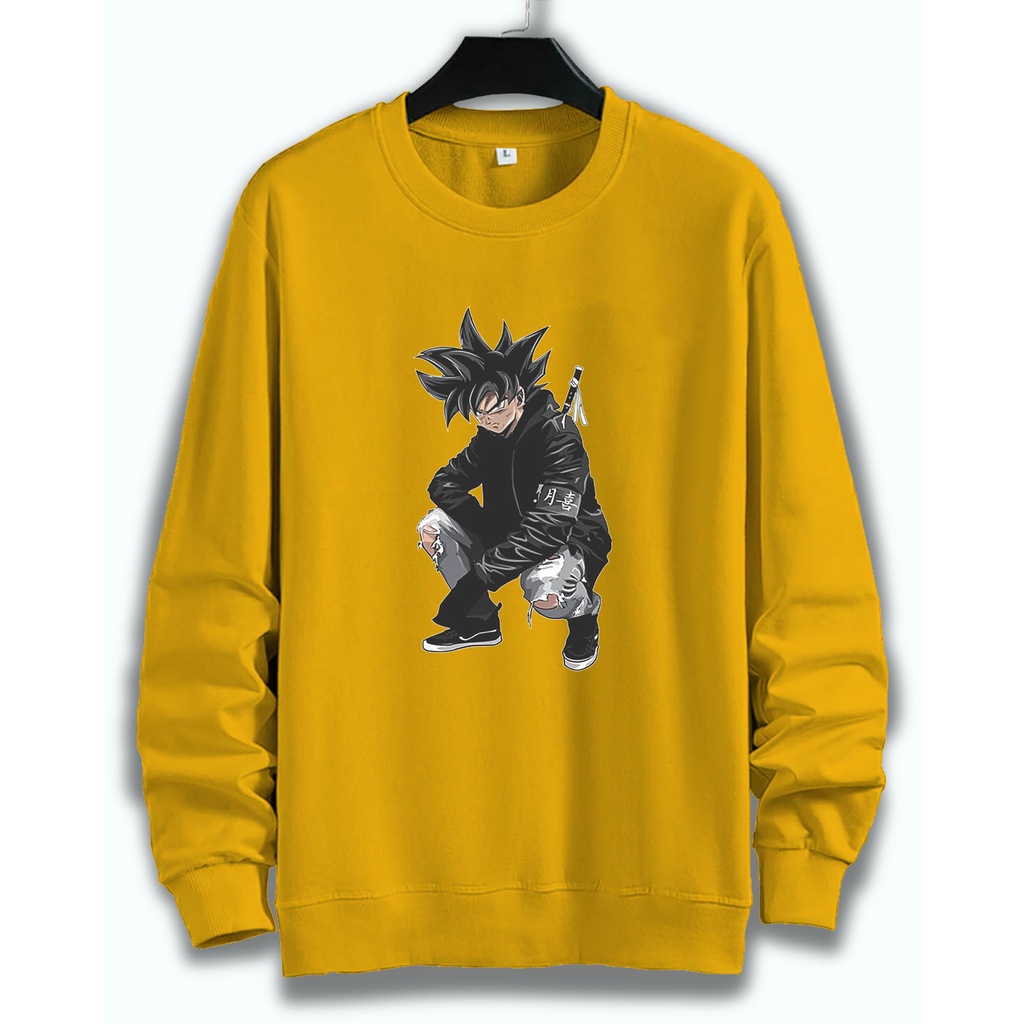 Baju sweater (DTF BLACK GOKU) Pria Lengan panjang /Outerwear/Sweater pria/Fashion pria/Sweater Pria Basic Jumper