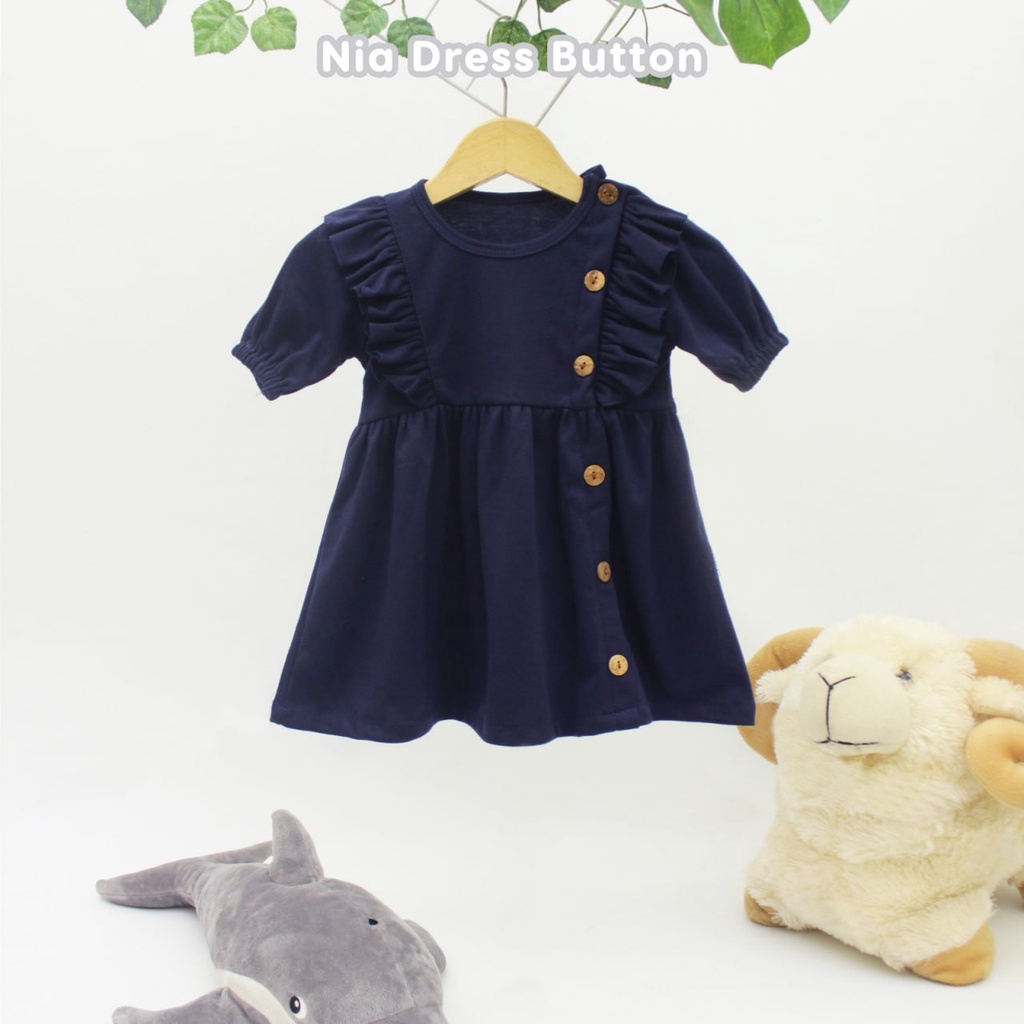 NIA BABY DRESS BUTTON - DRESS BAYI PEREMPUAN POLOS KANCING