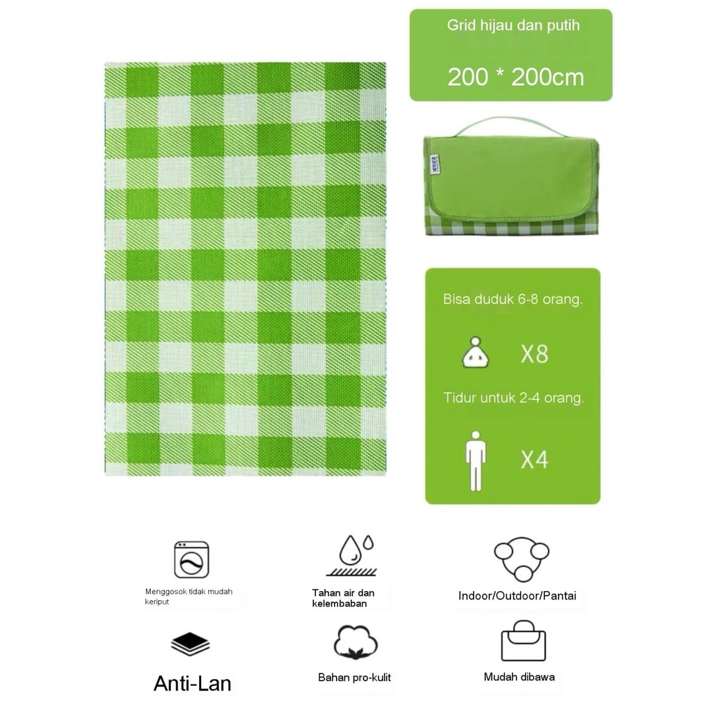 ✅2m*2m Piknik Tikar Lipat Piknik Outdoor TIKAR Piknik TEBAL WATERPROOF Alas 1.5 x 2 m/ Lipat/Tikar Piknik/ Alas Piknik /Tikar Pantai Anti Air-Hijau2.0*2.0m
