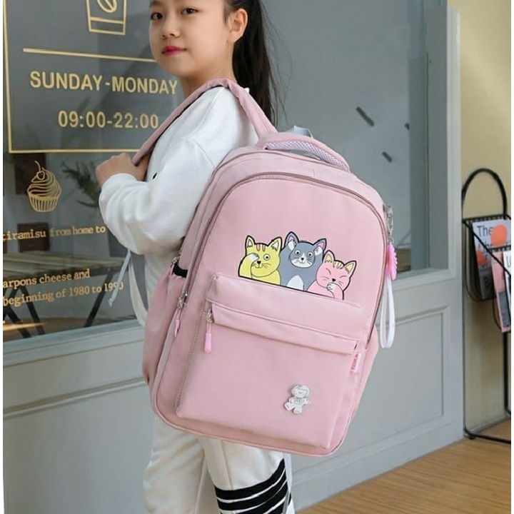 Rayhana - Tas Ransel Sekolah Anak Anak SD SMP Motif Karakter Kartun 3 Kucing