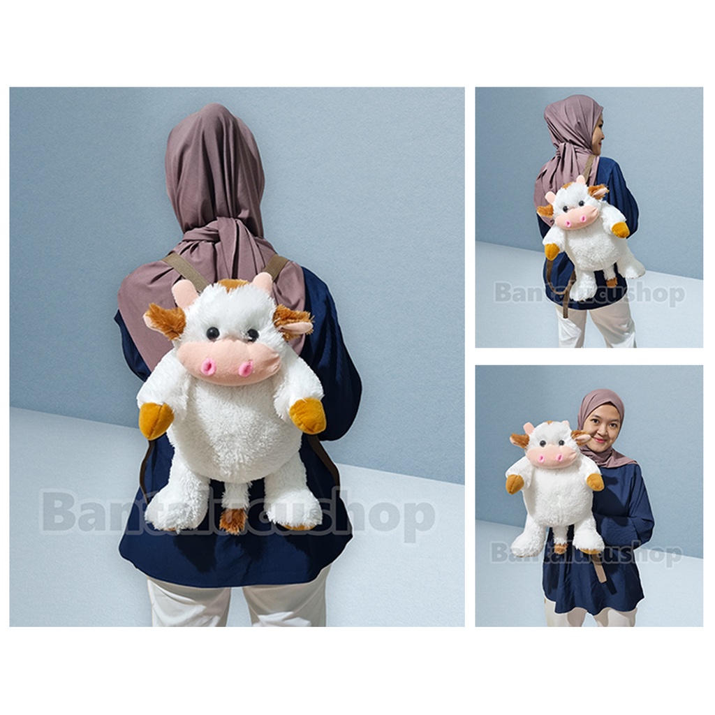 Tas Boneka Sapi Ransel Berbulu Halus Tas Animal Lucu Gemoy Tas Anak Karakter Sapi Backpack