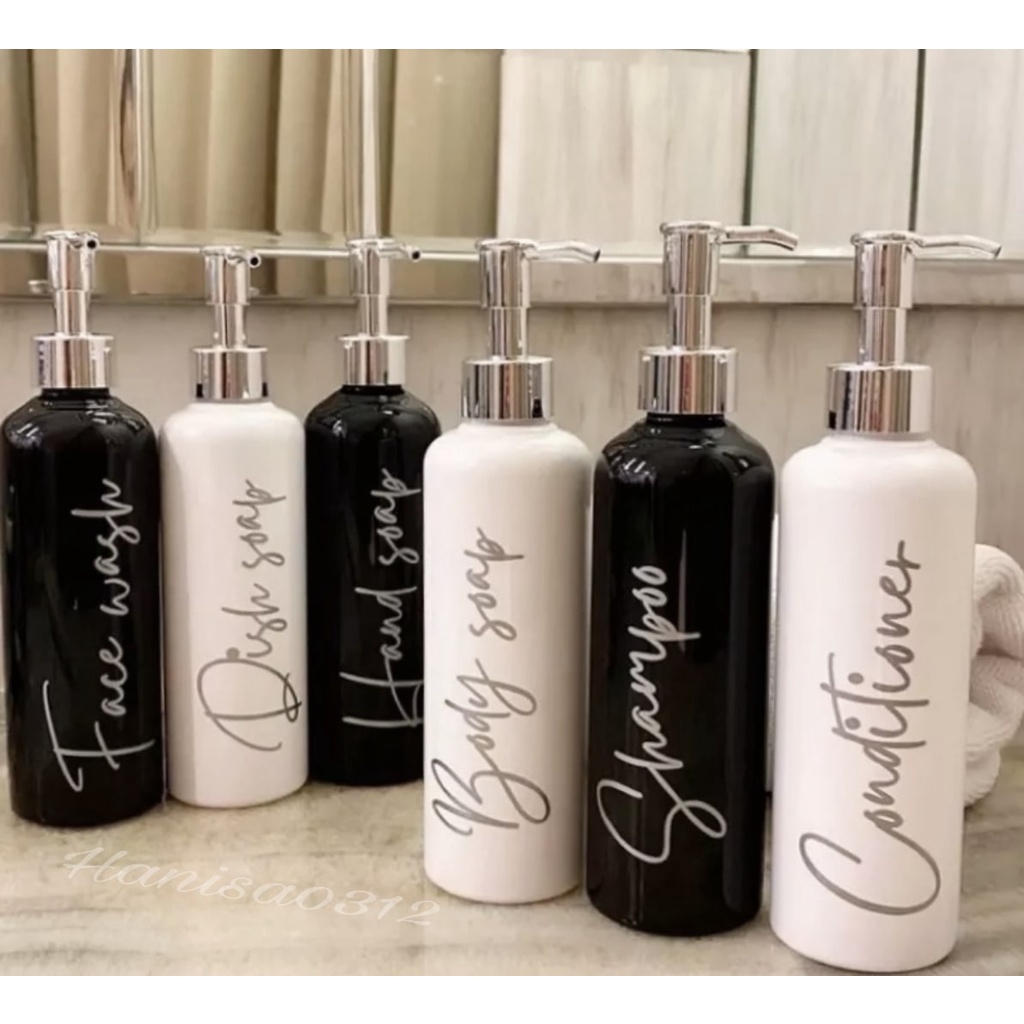 Botol Sabun Cair Aesthetic Silver Luxury 250ml / Botol Pump 250ml Aesthetic Hitam Putih