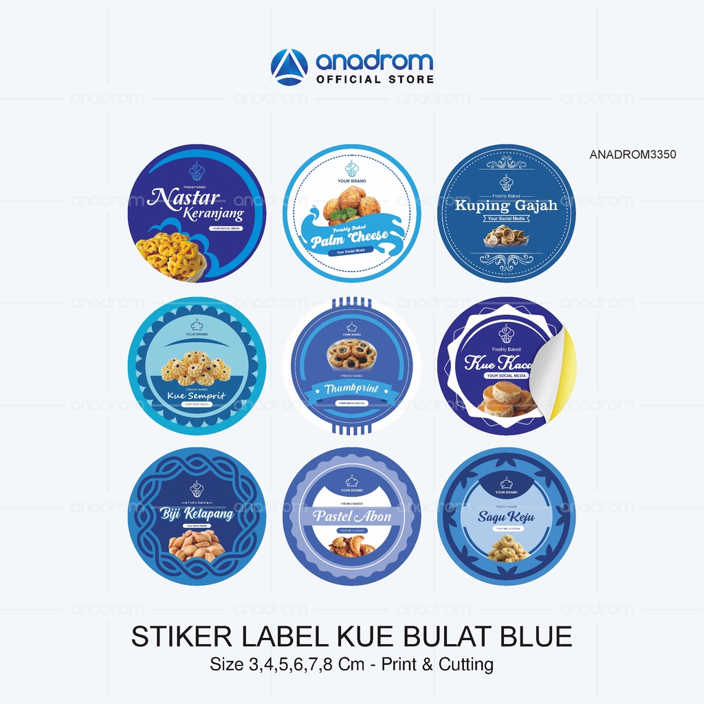 Stiker Label Kue Bulat Blue | Sticker Label Kue Kering | Anadrom 3350