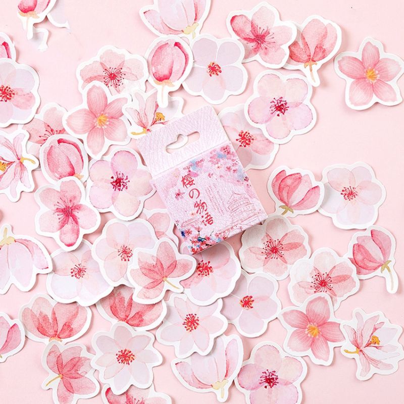 

Stiker Label Kertas Cherry Blossom Sakura Sticker Journal Diary isi 45pcs