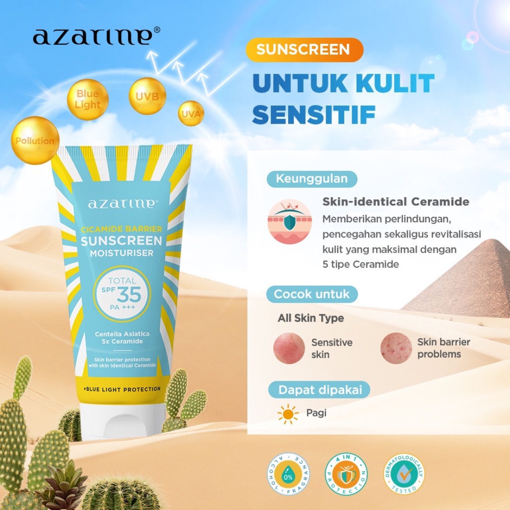 AZARINE Sunscreen (Hydrasoothe Sunscreen Gel SPF45, Tone Up Mineral Sunscreen Serum SPF50, City Defense Aqua Essence Sun Shield Serum SPF50, Hydramax-C Sunscreen Serum SPF50, Mist SPF 50, Cicamide Barrier Sunscreen Moisturiser SPF35, Calm My Acne Sunscree