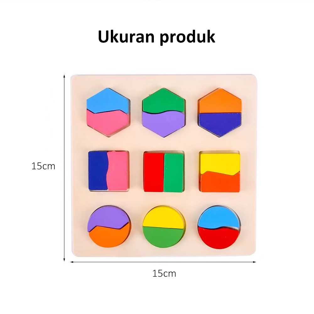 LAKOE Puzzle kayu edukasi anak Jigsaw Puzzle geometri wooden toys