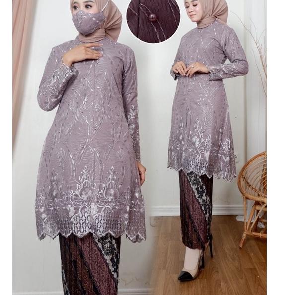 ☆ Set Kebaya Tunik Brukat Resleting Depan (XXL) Kebaya Modern Kebaya Wisuda Baju Kebaya Modern ☼