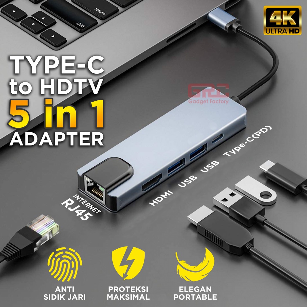 Adapter HUB Converter Type C to 5 Port USB PD HDMI LAN 5in1