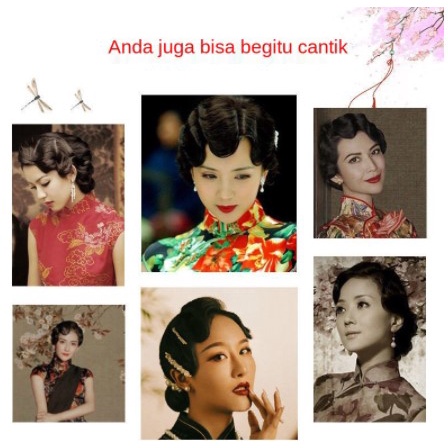 【COD】Wig / Rambut Palsu Kostum Wanita Wig Studio Potongan Rambut Republik Cina Retro Shanghai Cheongsam Kinerja Elegan