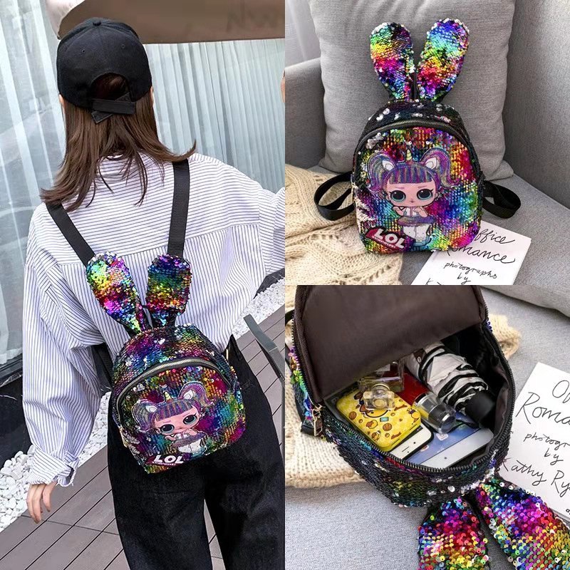 FYGALERY FYG1399 Tas Ransel Anak Sequin Usap Glitter Karakter LOL Telinga Kelinci Murah