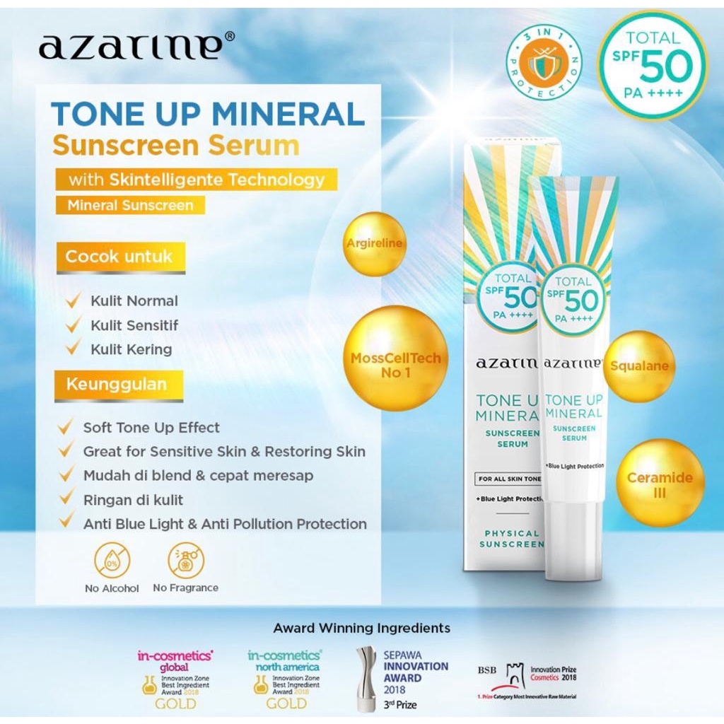 Azarine Tone Up Mineral Sunscreen Serum SPF 50 PA+++
