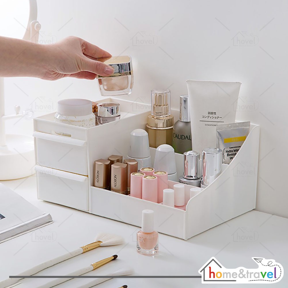 HOVELSHOP Rak Kosmetik Tempat Makeup 2 Laci 7 Sekat Penyimpanan Aksesoris Storage Multifungsi