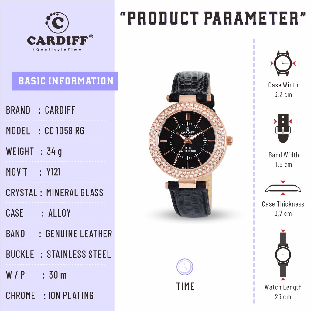 Cardiff Collection 1058 Jam Tangan Wanita Kulit Water Ressistant
