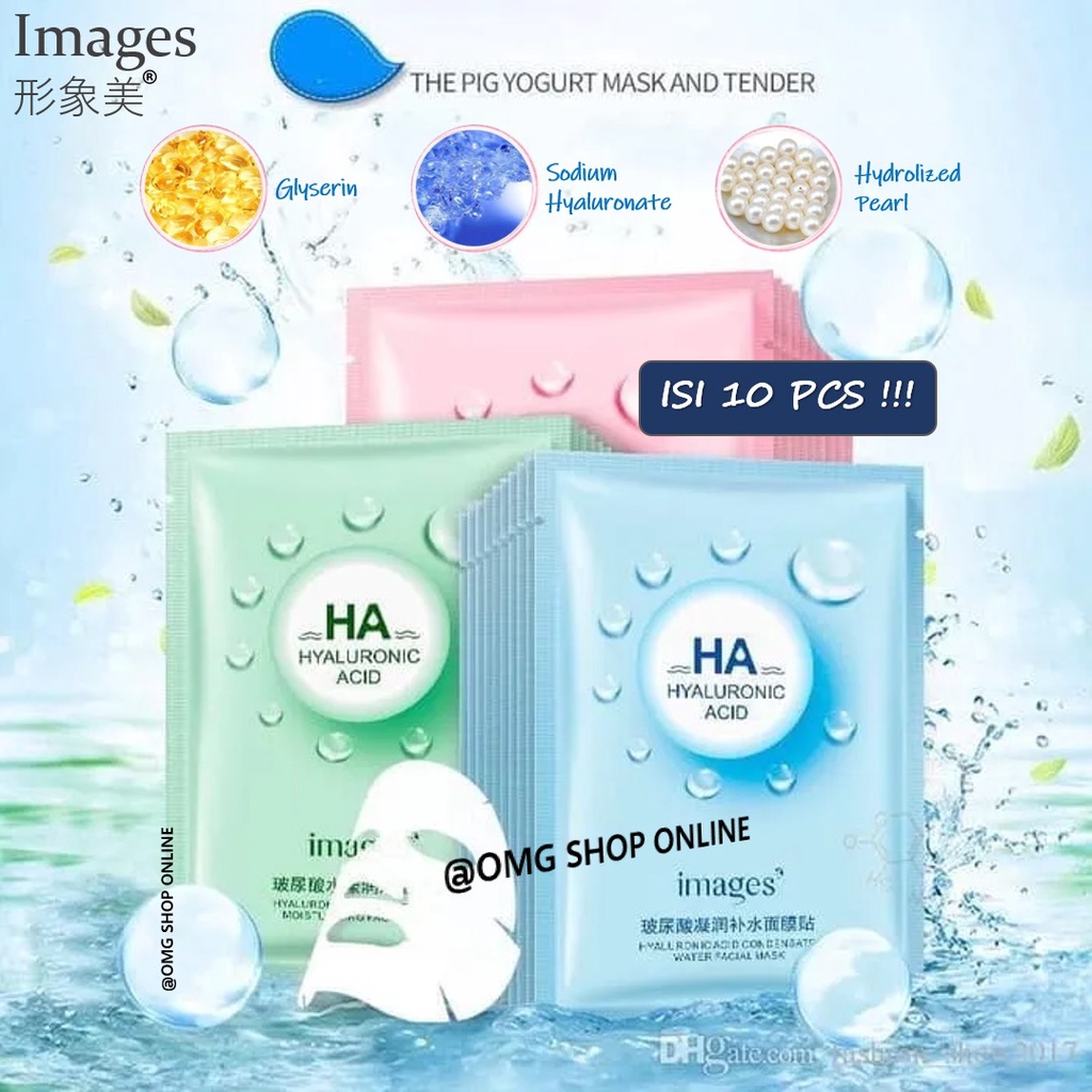 Isi 10 Pcs CAMPUR !! Masker Wajah Images HA Hyaluronic Acid Serum Glowing Facial Sheet Mask / Masker Wajah Pemutih dan Glowing Masker Muka / Masker Wajah Organik Korea Serum Wajah Pria Wanita Masker Wajah Komedo dan Pori Jerawat / Masker Wajah Viral