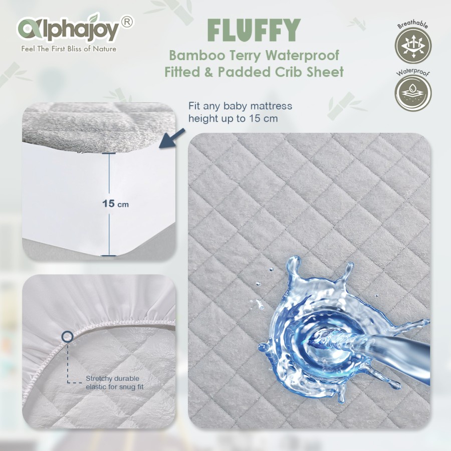 Sprei Bayi Alphajoy FLUFFY Bamboo Terry Waterproof Fitted Padded Sheet