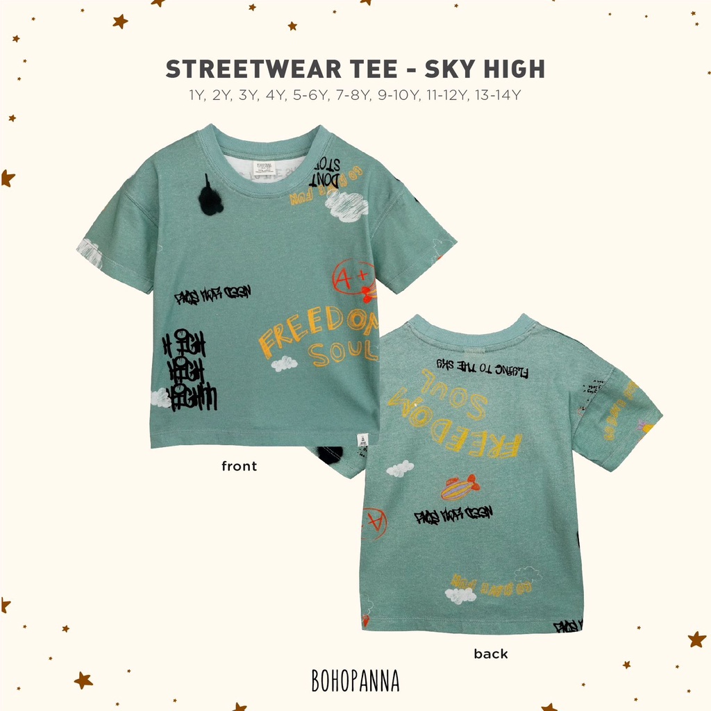 BOHOPANNA Streetwear Tee Atasan Baju Anak Laki-Laki