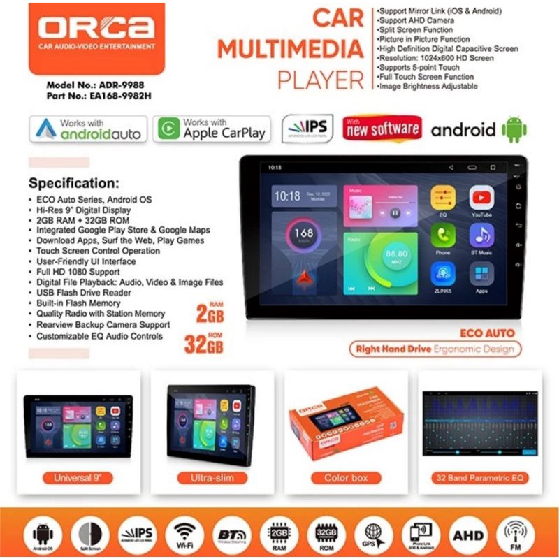 Head Unit Android Suzuki Grand Vitara ANDROID ORCA ADR 9988 DSP Apple Carplay 9 inch ORCA ADR-9988