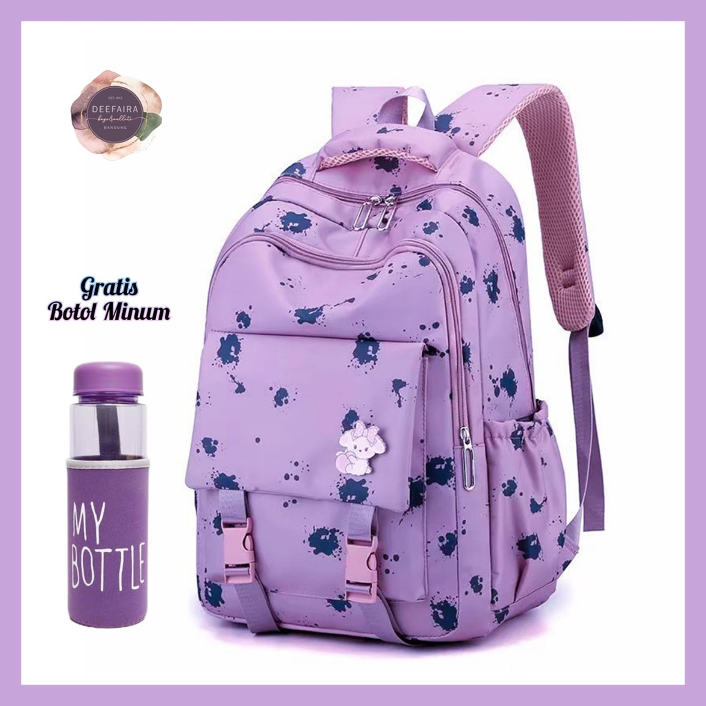 Tas Ransel Anak Perempuan Model Cat Pin Pita Gratis Botol Minum Untuk Sd Smp Sma