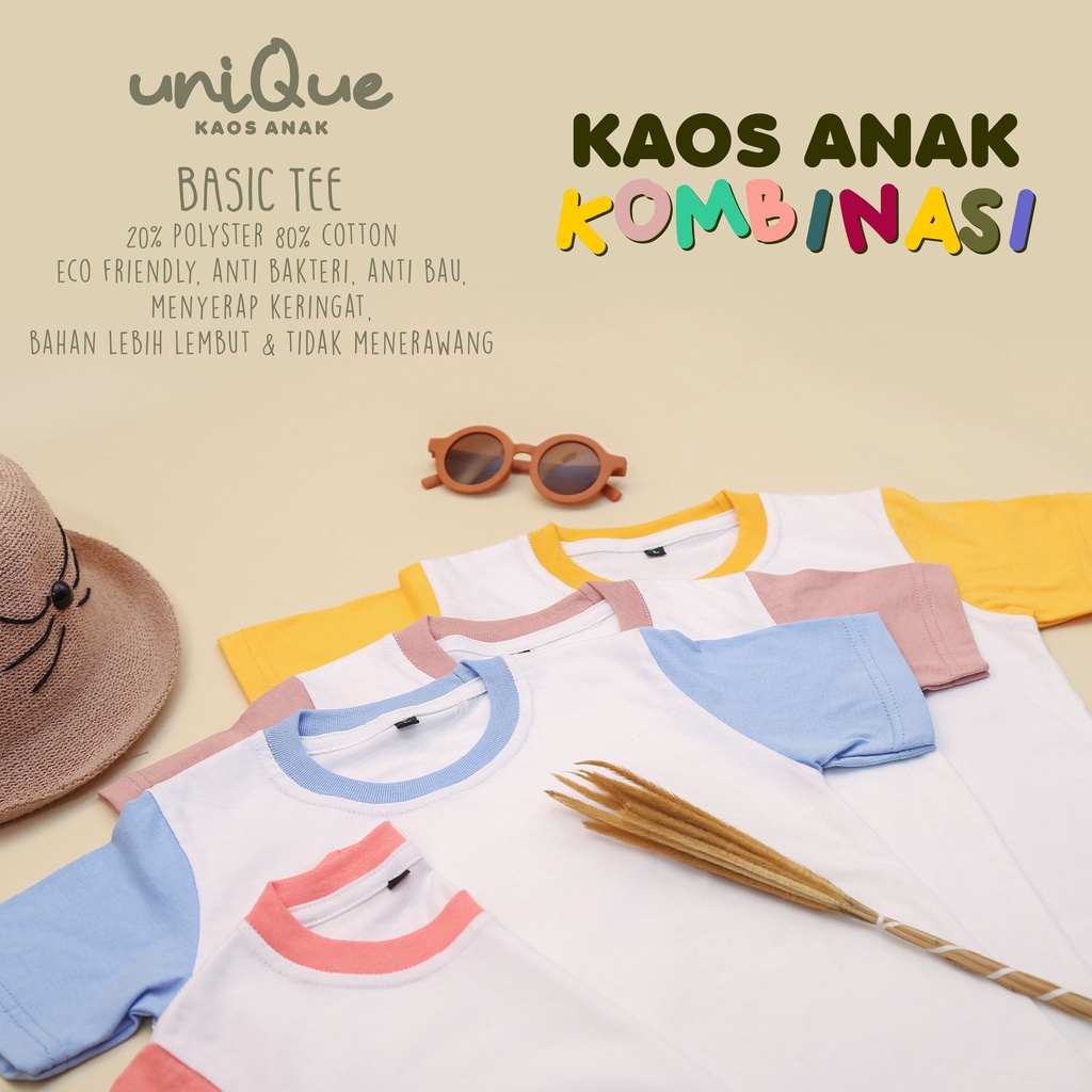 Baju Kaos Anak Kombinasi Warna // Kaos Anak Polos Reglan Lengan Pendek // Baju Anak Usia 1 - 12 Thn // Kaos Katun 30s