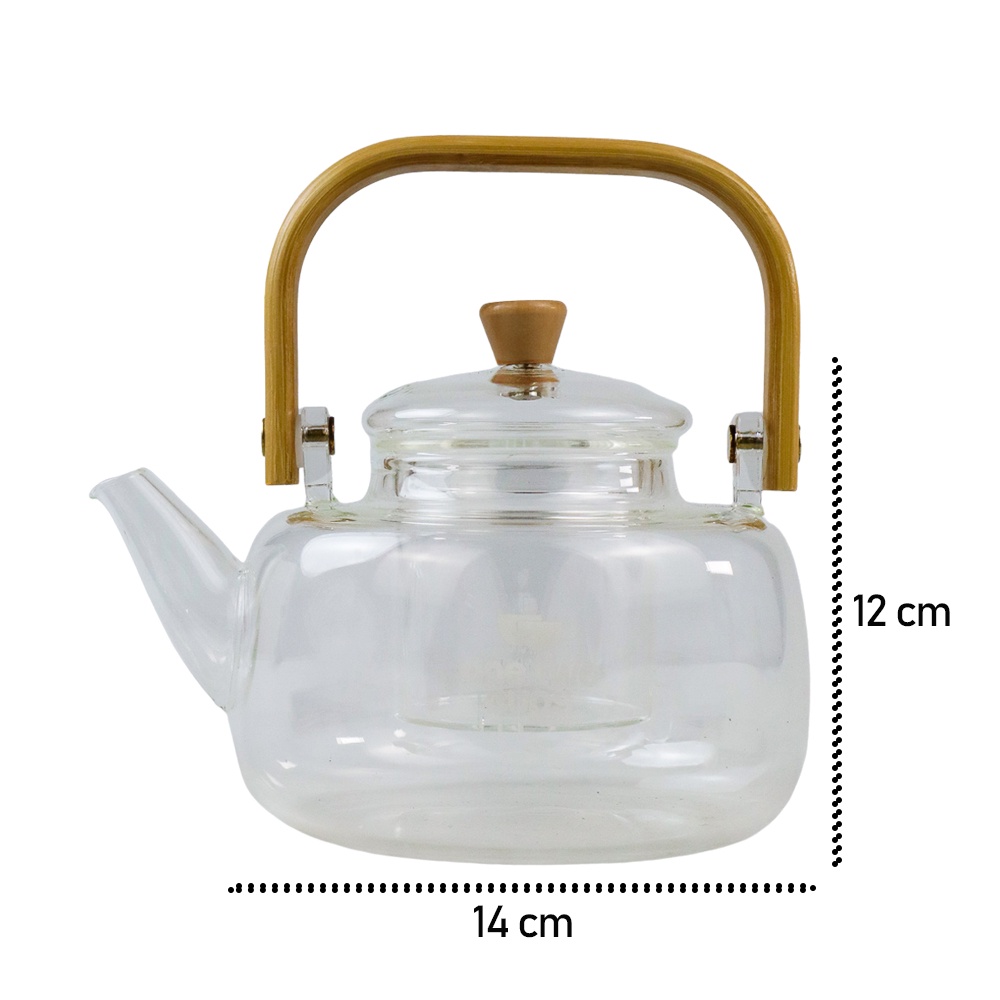 One Two Cups Teko Pitcher Gagang Kayu Glass Teapot Japanese Style - 8CV101