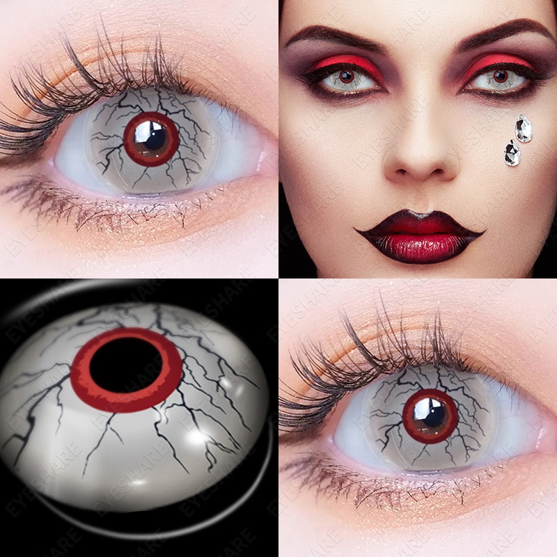 NEW【COD】 Halloween 2pcs Seni Gothic Gila Lensa Kontak Cosplay Manga Lensa Halloween Kontak-SOFTLENS