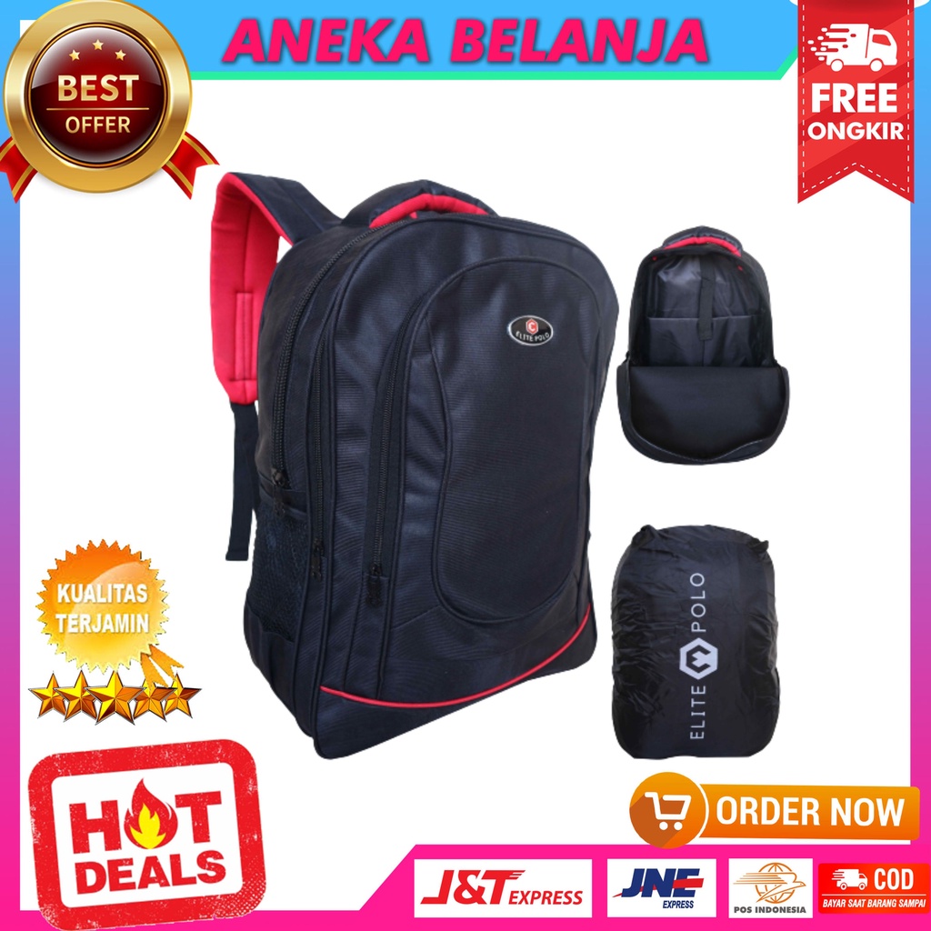 Tas Ransel Elite Polo Mikro Lengkung Hitam Bagus Keren Murah Elegan Ransel Pria Murah Model Polo Bahan Mikro Berkualitas