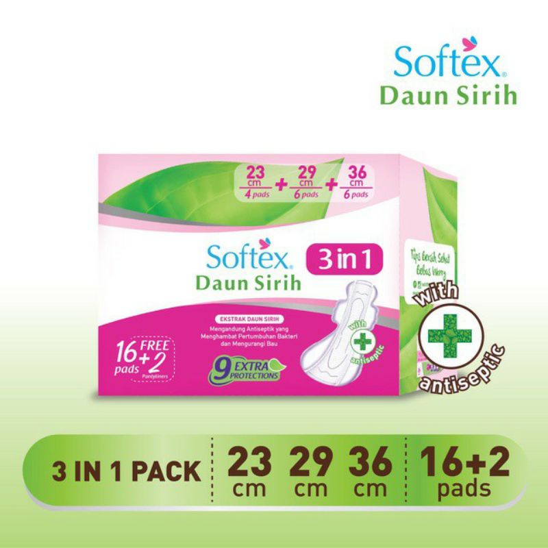 Softex Daun Sirih Pembalut 3 in 1 isi 16+2s