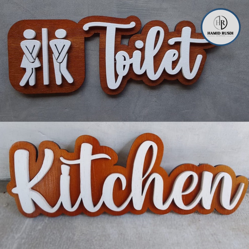 PAPAN TANDA TOILET Gbr Cowok cewek - Tulisan Kayu Timbul - Hiasan dinding KITCHEN Sign kayu - Pajang