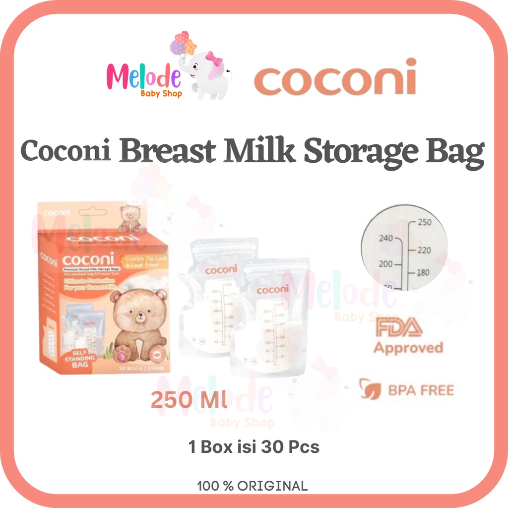 Coconi Premium Breast Milk Storage Bag 250ml 30bags / Kantong ASI Berkualitas Pre-Sterilized-