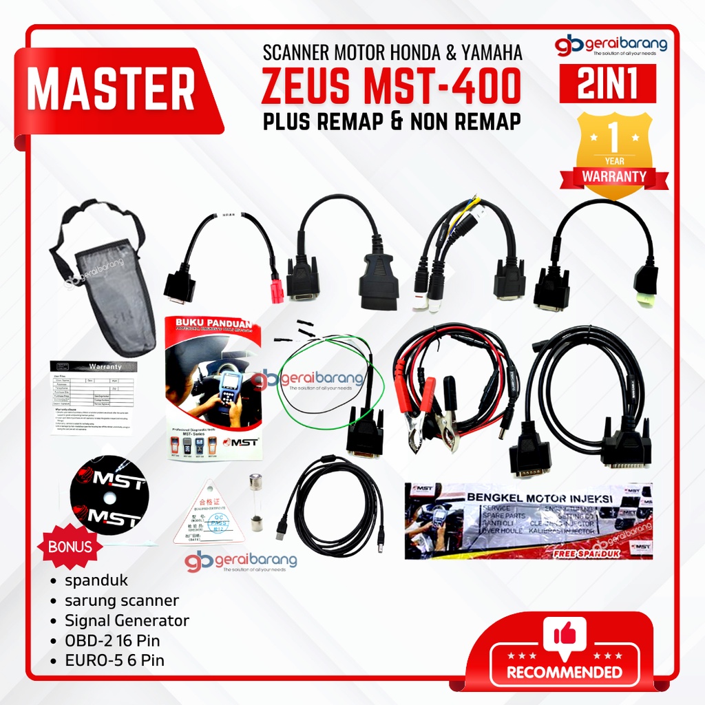 READY STOCK Scanner Motor Injeksi HONDA & YAMAHA - MASTER ZEUS MST-400 2in1 Dengan Remap Dan Tanpa
