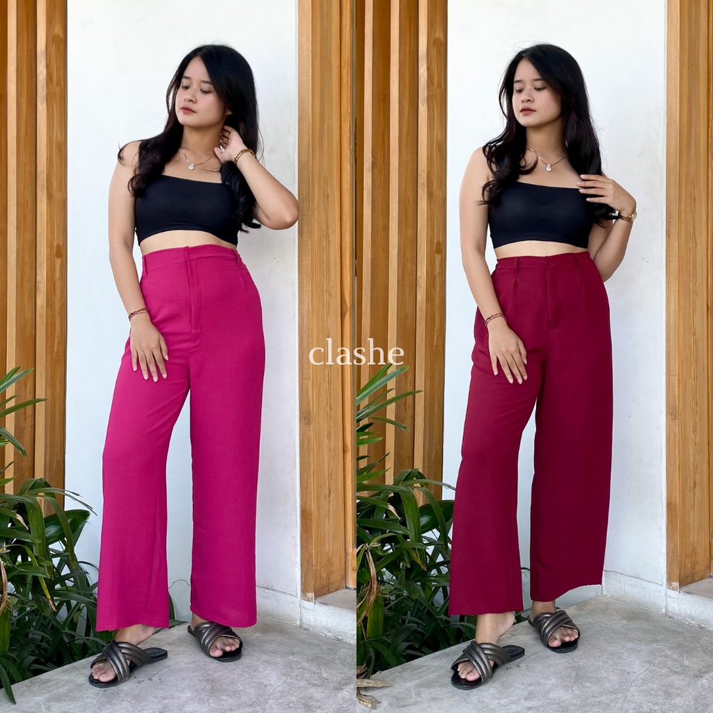 Celana Kulot Resleting Wanita Crinkle Airflow Anti Lecek Terbaru Korean Style Ootd Kekinian Cavha Pants by Clashe