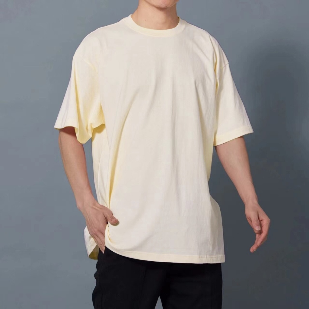 Baju Kaos Oversize Polos Pria Wanita Tangan Pendek Warna Cream Bahan Cotton Combed 24s Size M-XL Kasual