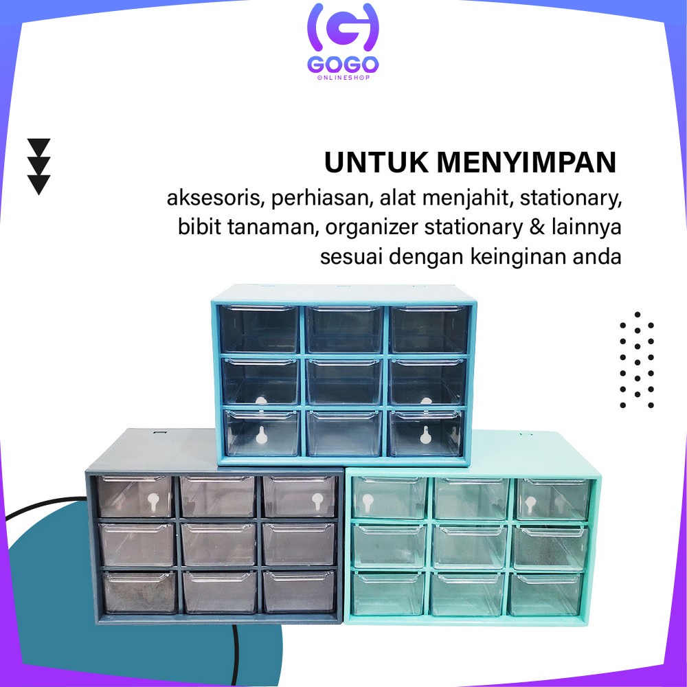 GOGO-C804 Kotak Laci Perhiasan kotak Aksesoris Mini 9 Sekat / Kotak Penyimpanan Serbaguna Laci Mini / Laci Aksesoris Storage Box Multifungsi