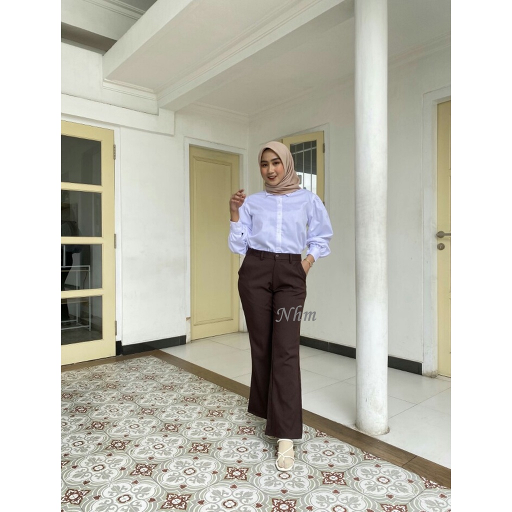 NHM Celana Bahan Cutbray Wanita Basic Jumbo BigSize Kantor Formal Kuliah