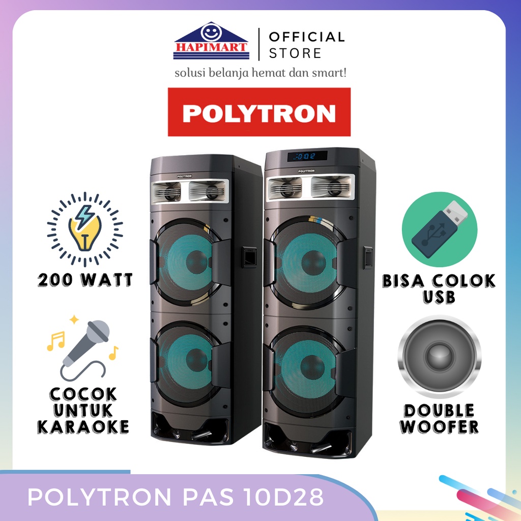 POLYTRON PAS 10D28 Bluetooth NEW Speaker Aktif Karaoke 10 Inch Double Woofer ORIGINAL