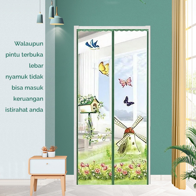 Gorden Tirai Magnet Pintu Motif Anti Nyamuk Ukuran 90x210cm Bahan Serat Polyester Terbaru Perlengkapan Rumah Tangga Import - M2 - Comforthomes