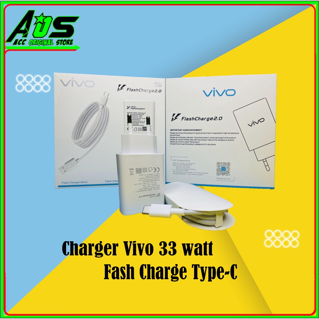 Charger Vivo V21 V21e V20 V20 Se Fast Charge 33Watt Type C Original 100%