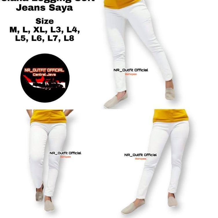 Celana Legging Saya Putih Jumbo M-L8 Wanita Soft Jeans Import Panjang Super Stretch Lejing Full Kare