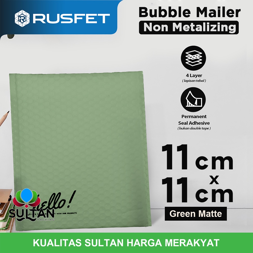 Amplop Bubble Mailer Green 11x11cm BUBBLE WRAP ENVELOPE RUSFET