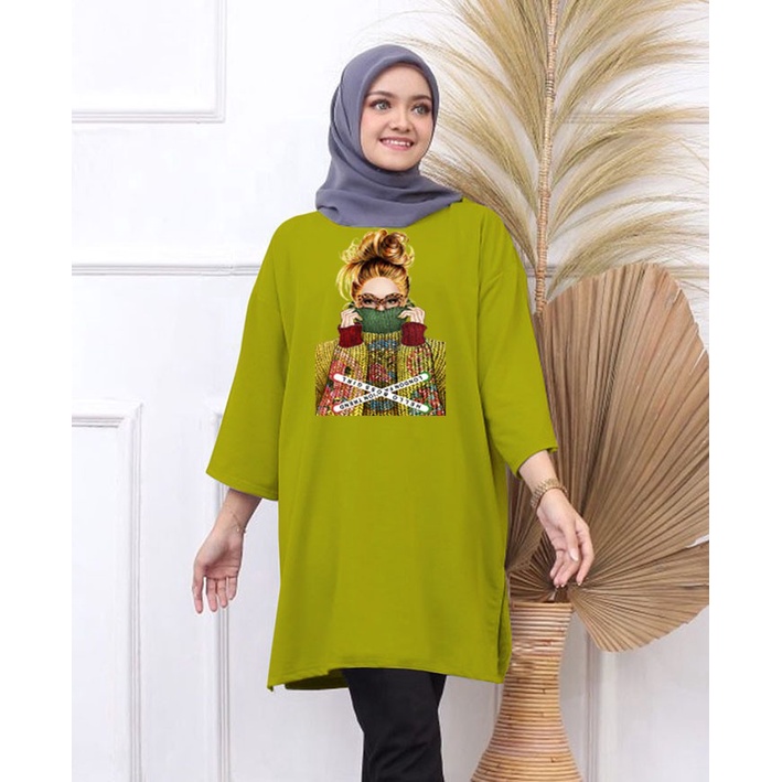 KAOS OVERSIZE TOP HIJAB WANITA BASIC DTF CEWEK KACAMATA / OVERSIZE SLIT BLOUSE GAMBAR DTF / DIGITAL PRINT