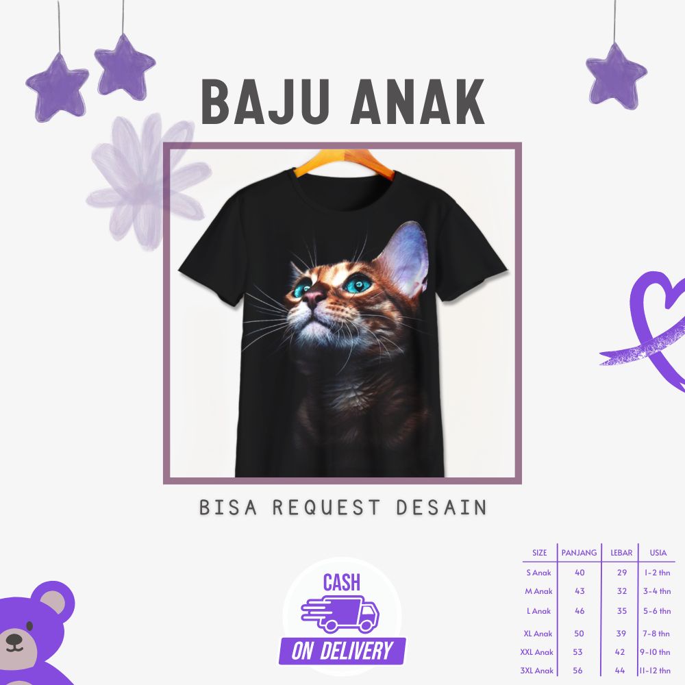 Kaos 3D Anak | Baju Printing | Kaos 3D - Baju Gambar Binatang / Hewan Kucing Lucu Animal Cat Lovers 
