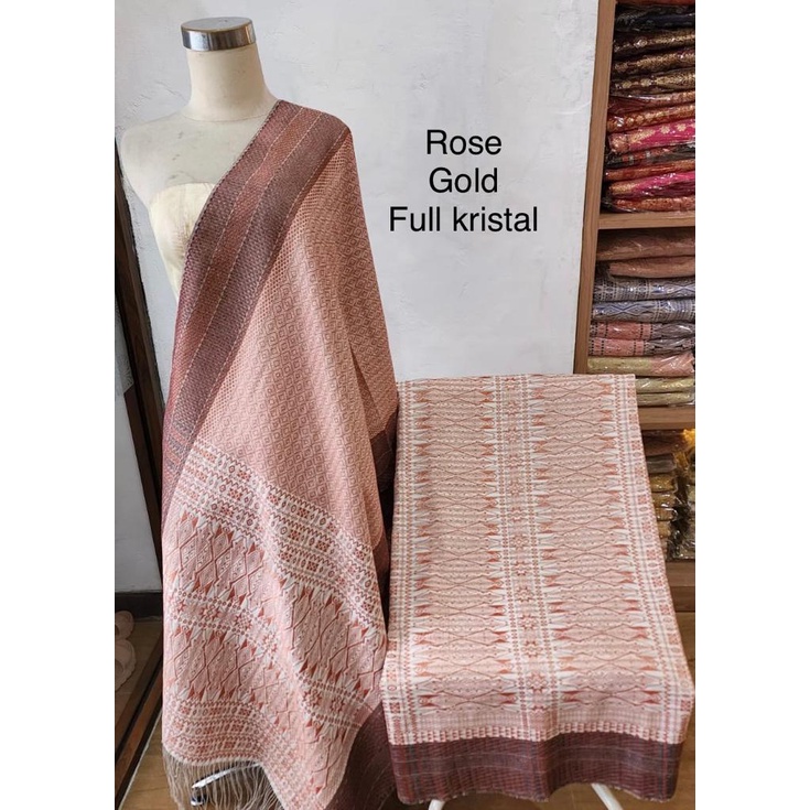 Tumtuman Tarutung Songket Tumtuman Tanpa Sambungan Rose Gold Full Kristal