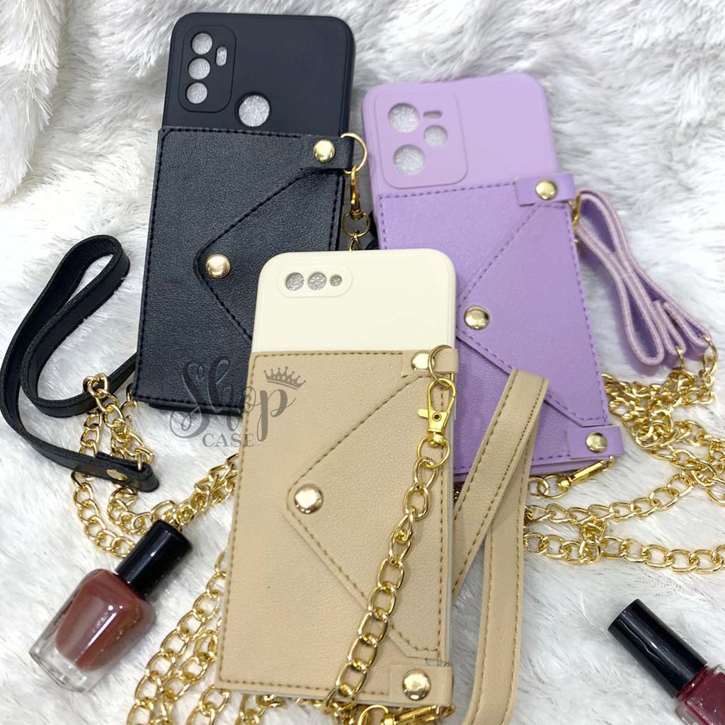 Case dompet + Tali sling rantai For Samsung A03 A03 Core A03S A02S A02 A12 A22 (4G)(5G) A32 (4G)(5G)