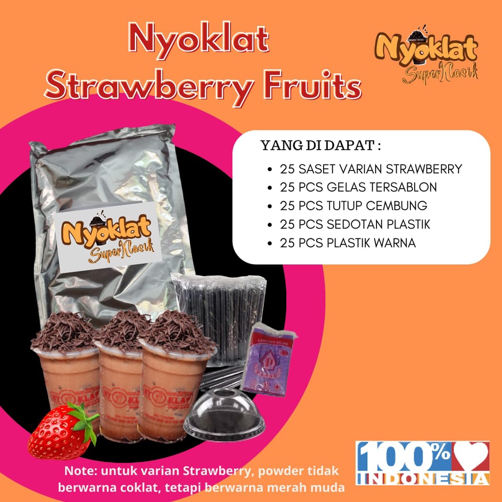 

Bubuk Minuman Strawberry Fruit - 1Paket - Nyoklat Super Klasik