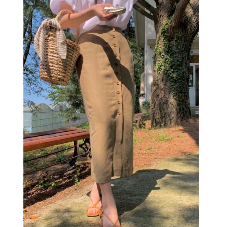 Rok linen Kancing hidup / rok kancing / Rok Kancing Depan / Rok / Rok Korea / Rok Span Kancing / Kan