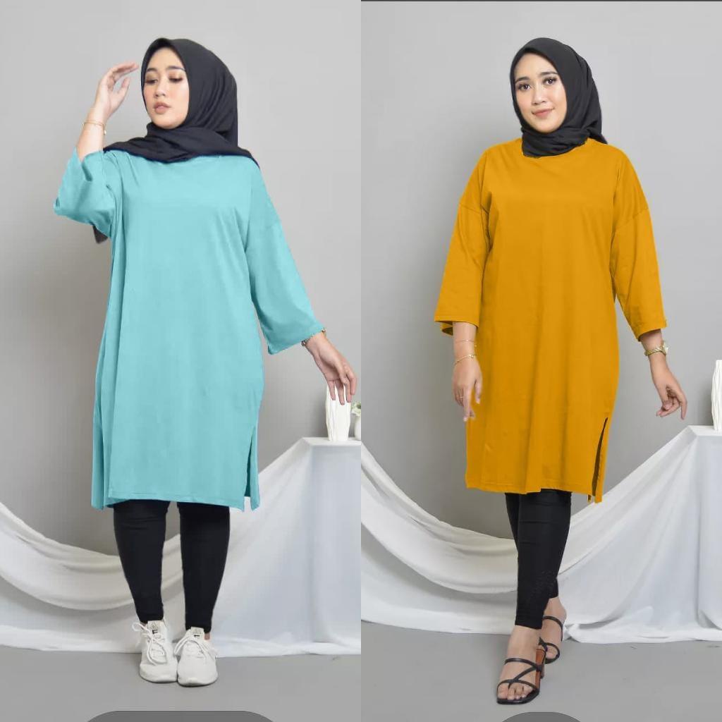 Tunik Basic Oversize Polos Midi Dress Jumbo