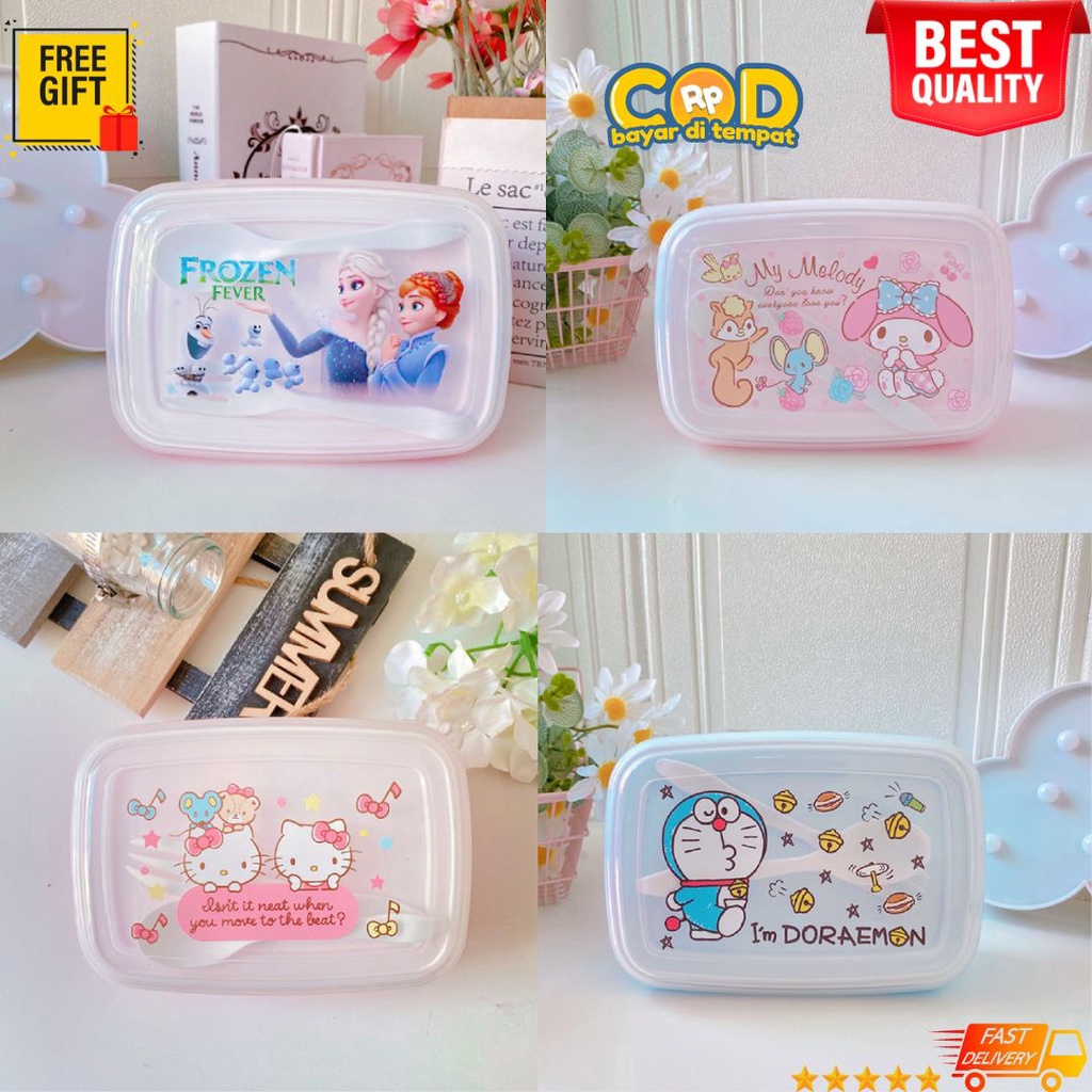 LUNCH BOX TEMPAT KOTAK BEKAL MAKAN SET ANAK SEKOLAH TK PEREMPUAN LAKI LAKI KARAKTER ANTI TUMPAH LUCU