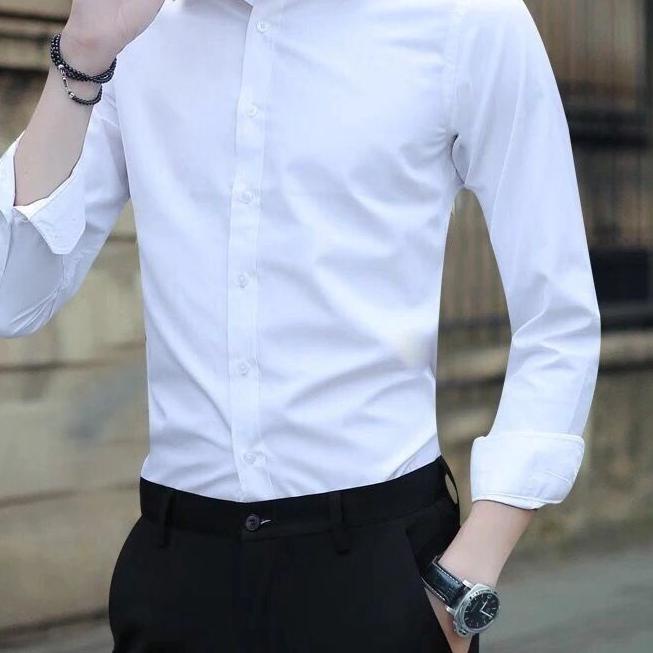 ✷ Baju Kemeja Pria Kasual Polos Hitam Putih Lengan Panjang /hem baju pria/ ✮