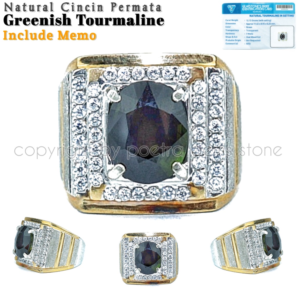 Natural Cincin Perak Permata Tourmaline Grenish Free Memo