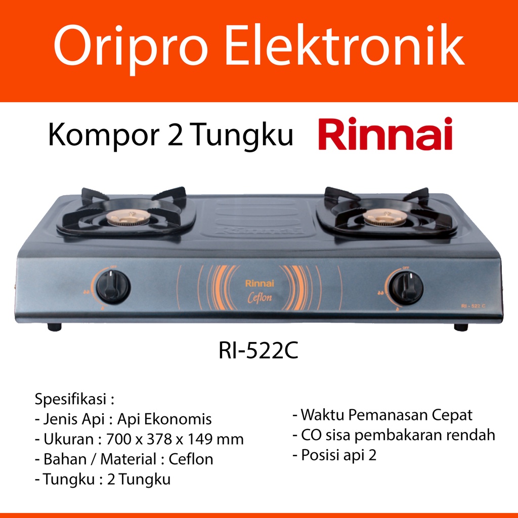 Kompor 2 Tungku Ceflon Rinnai RI-522C